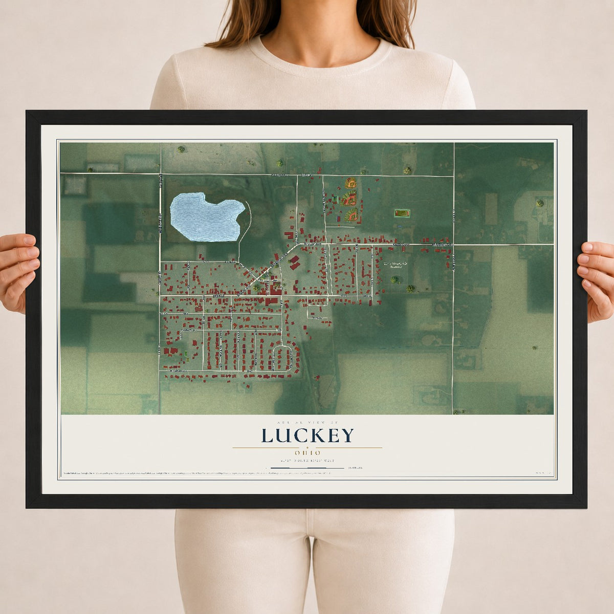 Map of Luckey, Ohio, 18 x 24 inch print in a black wood frame