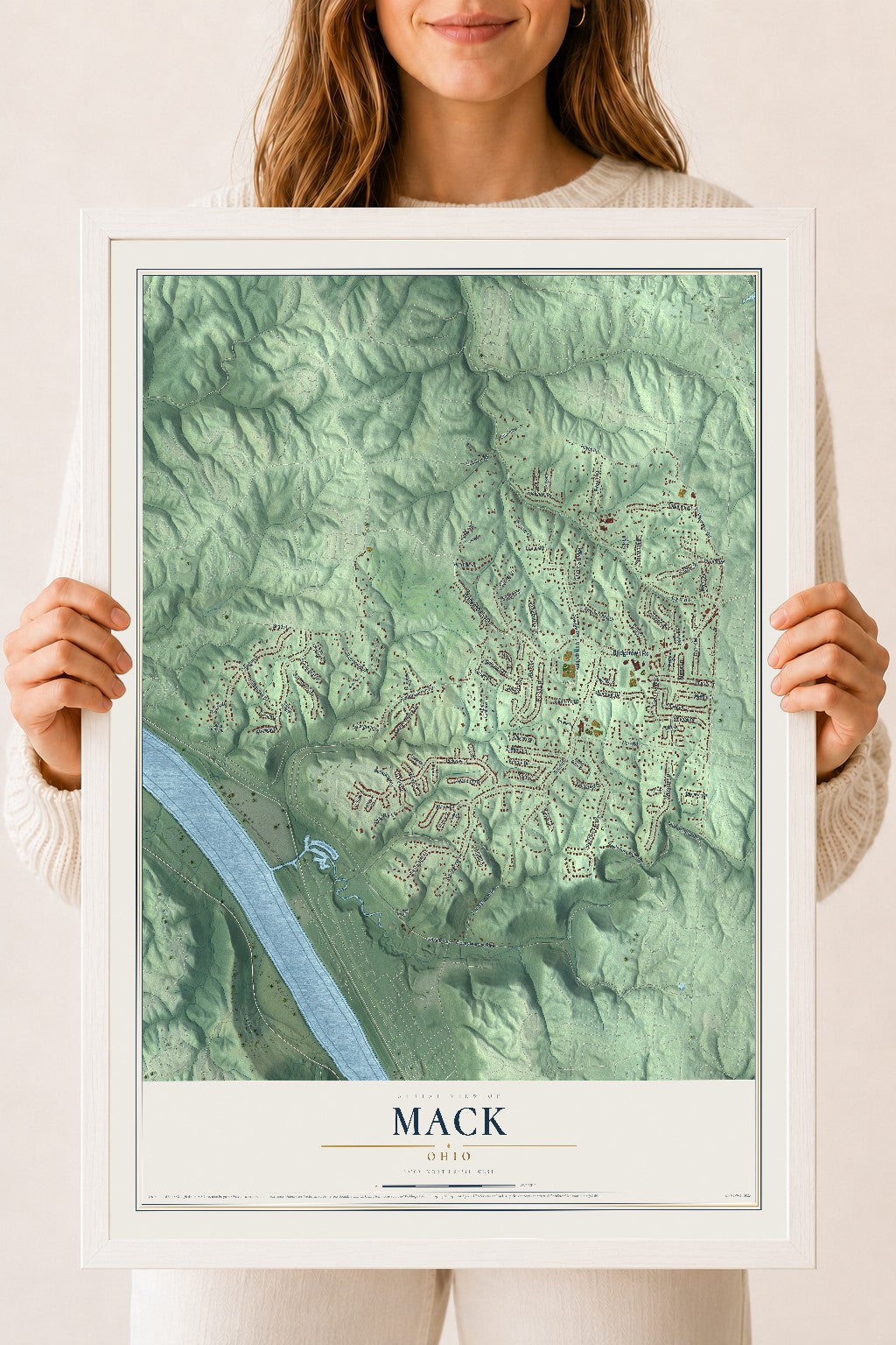 Map of Mack, Ohio, 18 x 24 inch print in a white wood frame