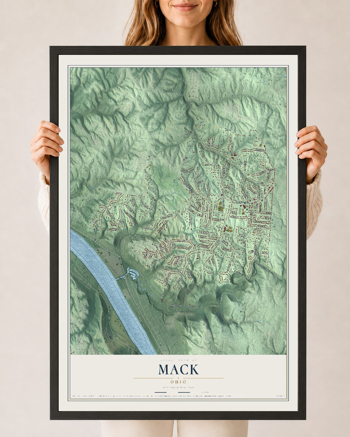 Map of Mack, Ohio, 24 x 36 inch print in a black wood frame