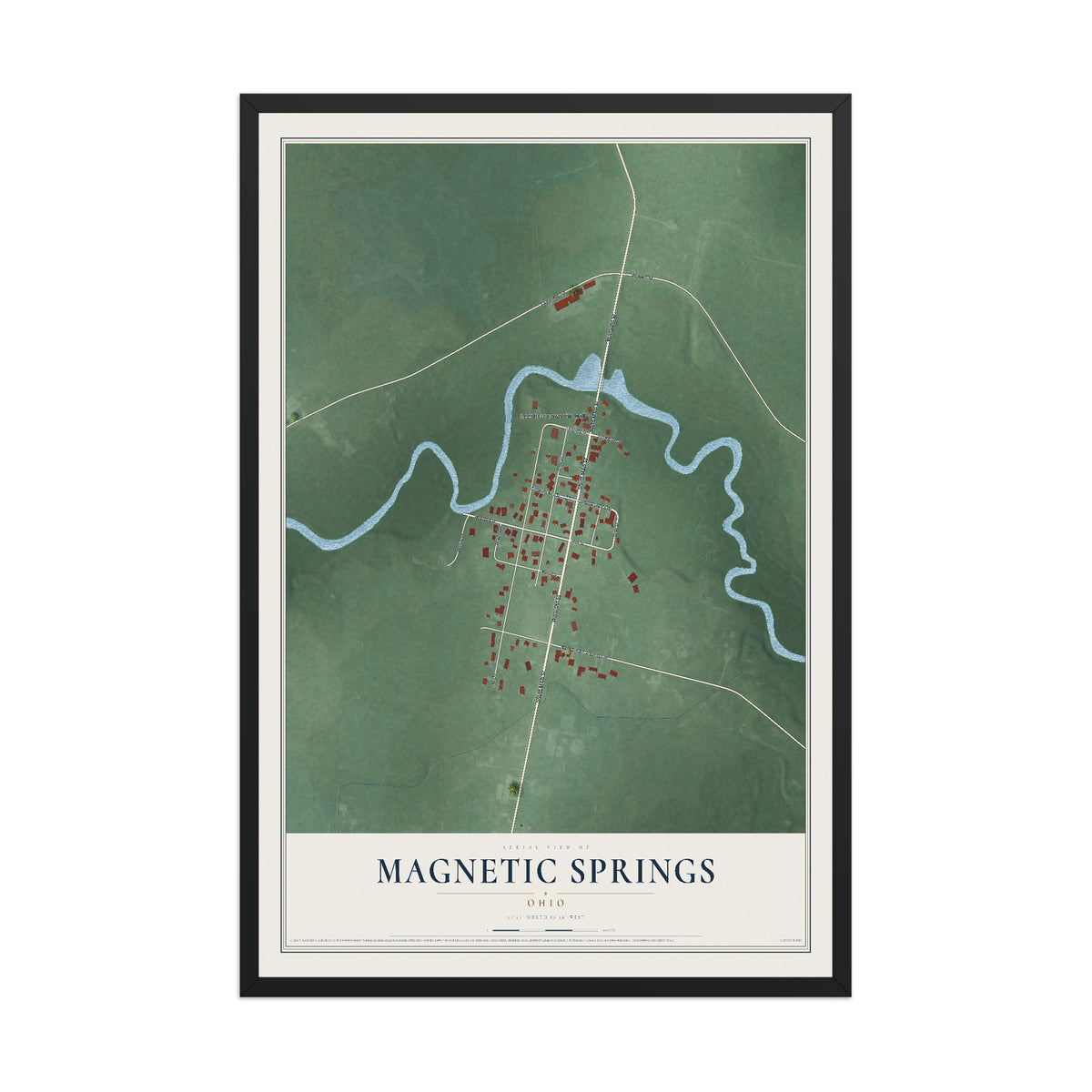 Map of Magnetic Springs, Ohio, 12 x 18 inch print in a black wood frame
