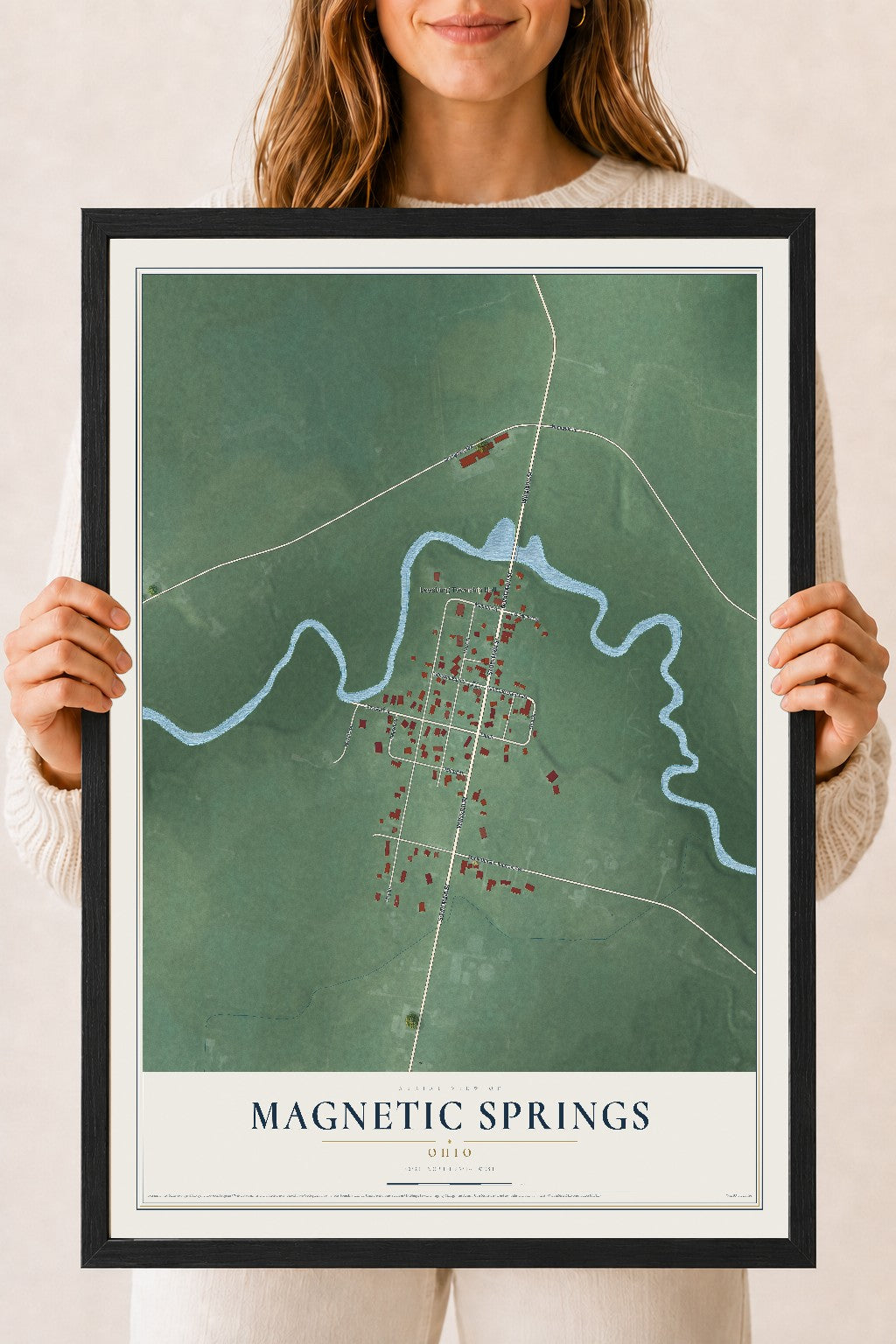Map of Magnetic Springs, Ohio, 18 x 24 inch print in a black wood frame