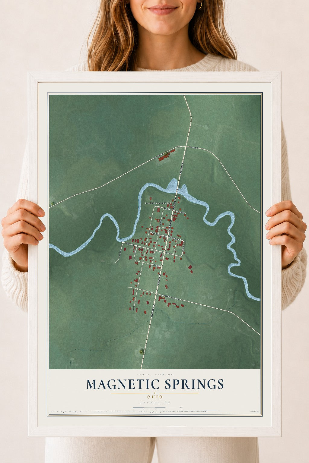 Map of Magnetic Springs, Ohio, 18 x 24 inch print in a white wood frame