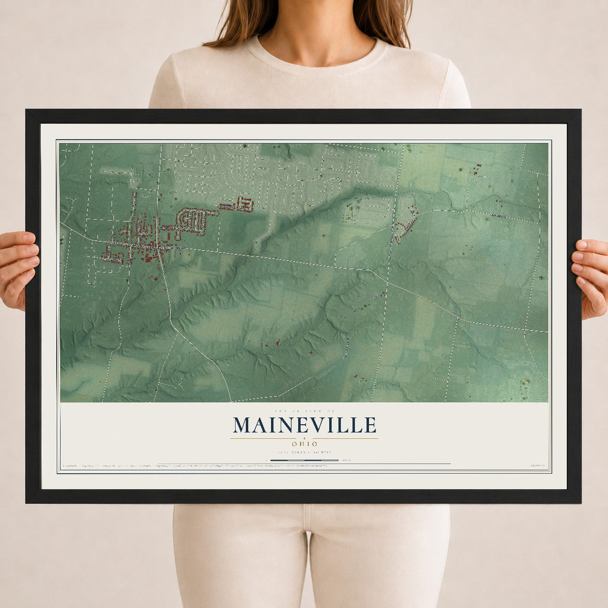 Map of Maineville, Ohio, 18 x 24 inch print in a black wood frame