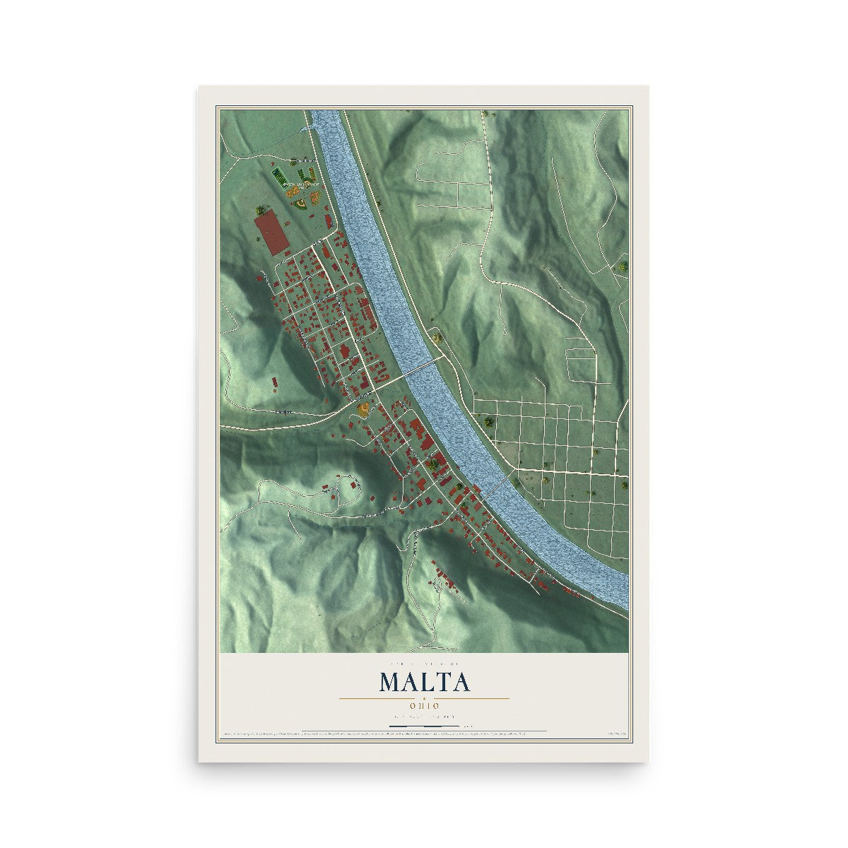 Map of Malta, Ohio, 12 x 18 inch unframed archival matte print