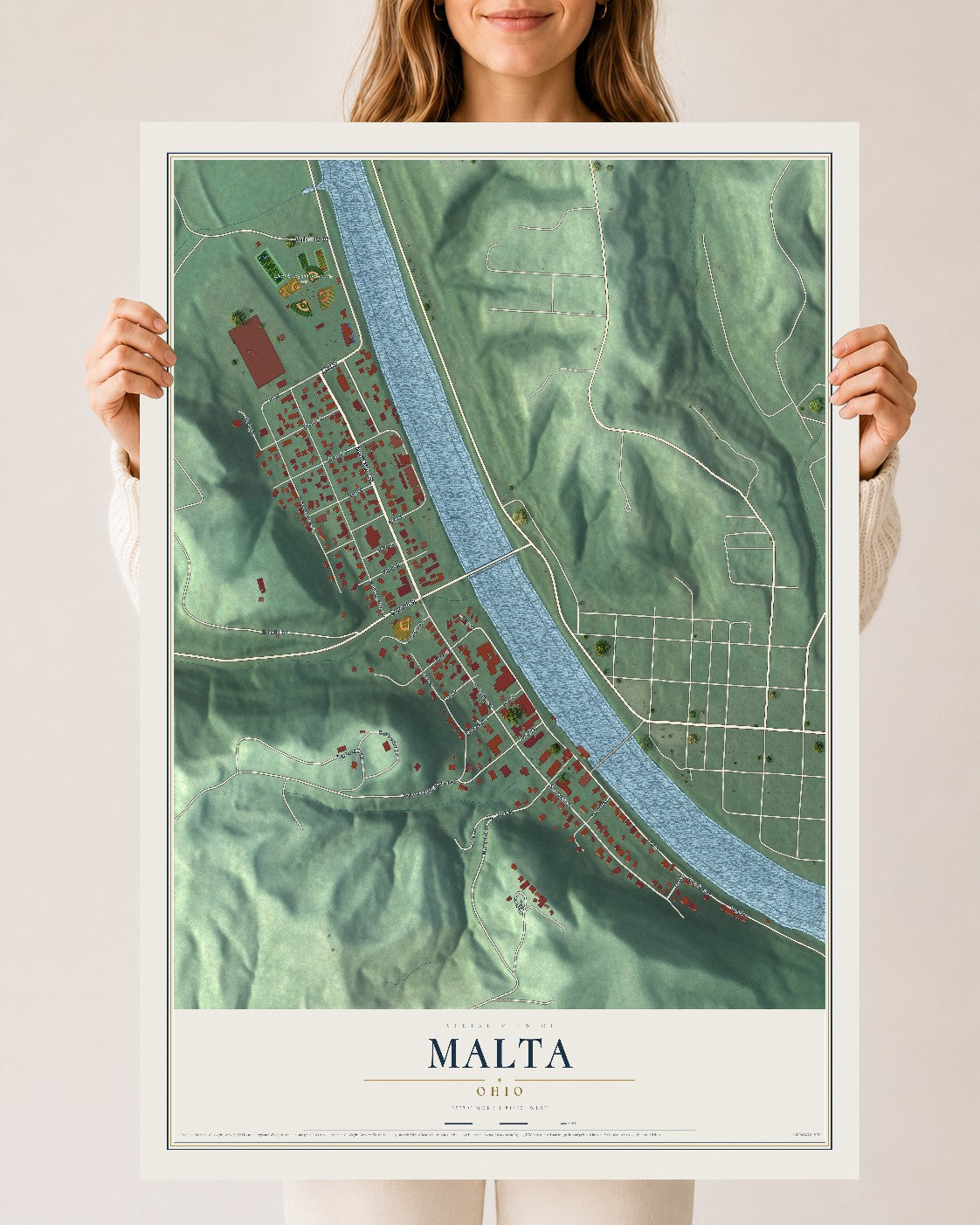 Map of Malta, Ohio, 24 x 36 inch unframed archival matte print