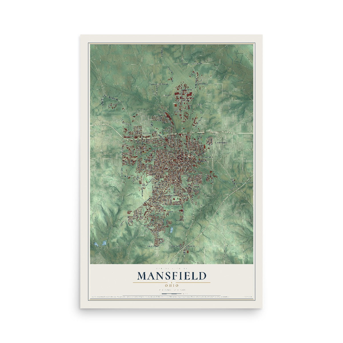 Map of Mansfield, Ohio, 12 x 18 inch unframed archival matte print
