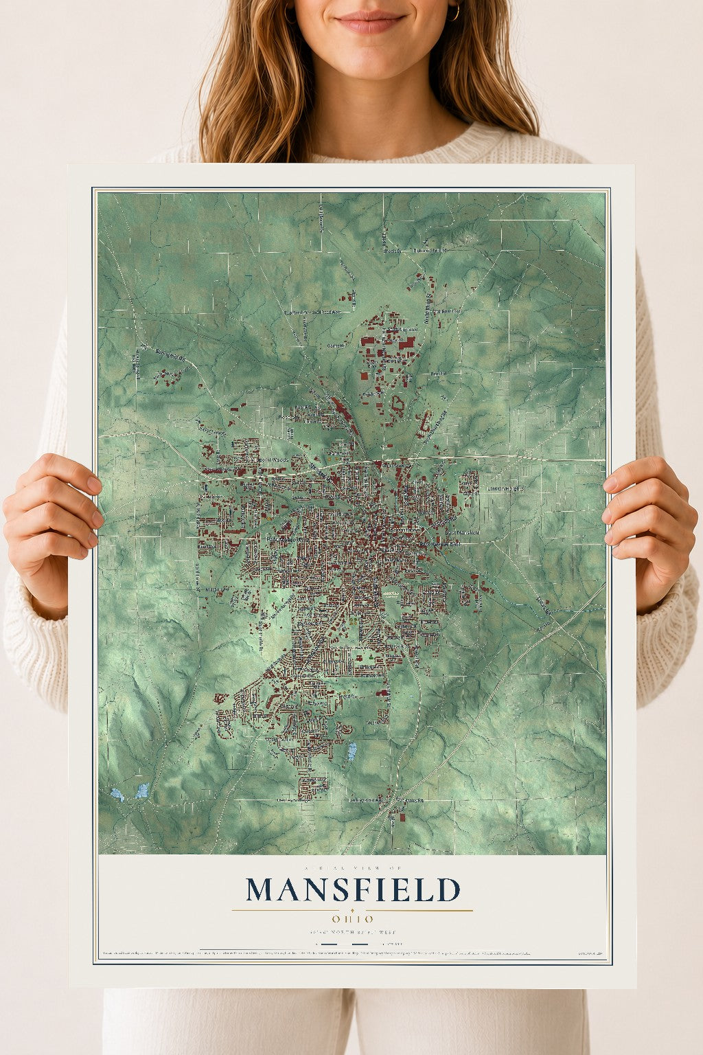 Map of Mansfield, Ohio, 18 x 24 inch unframed archival matte print