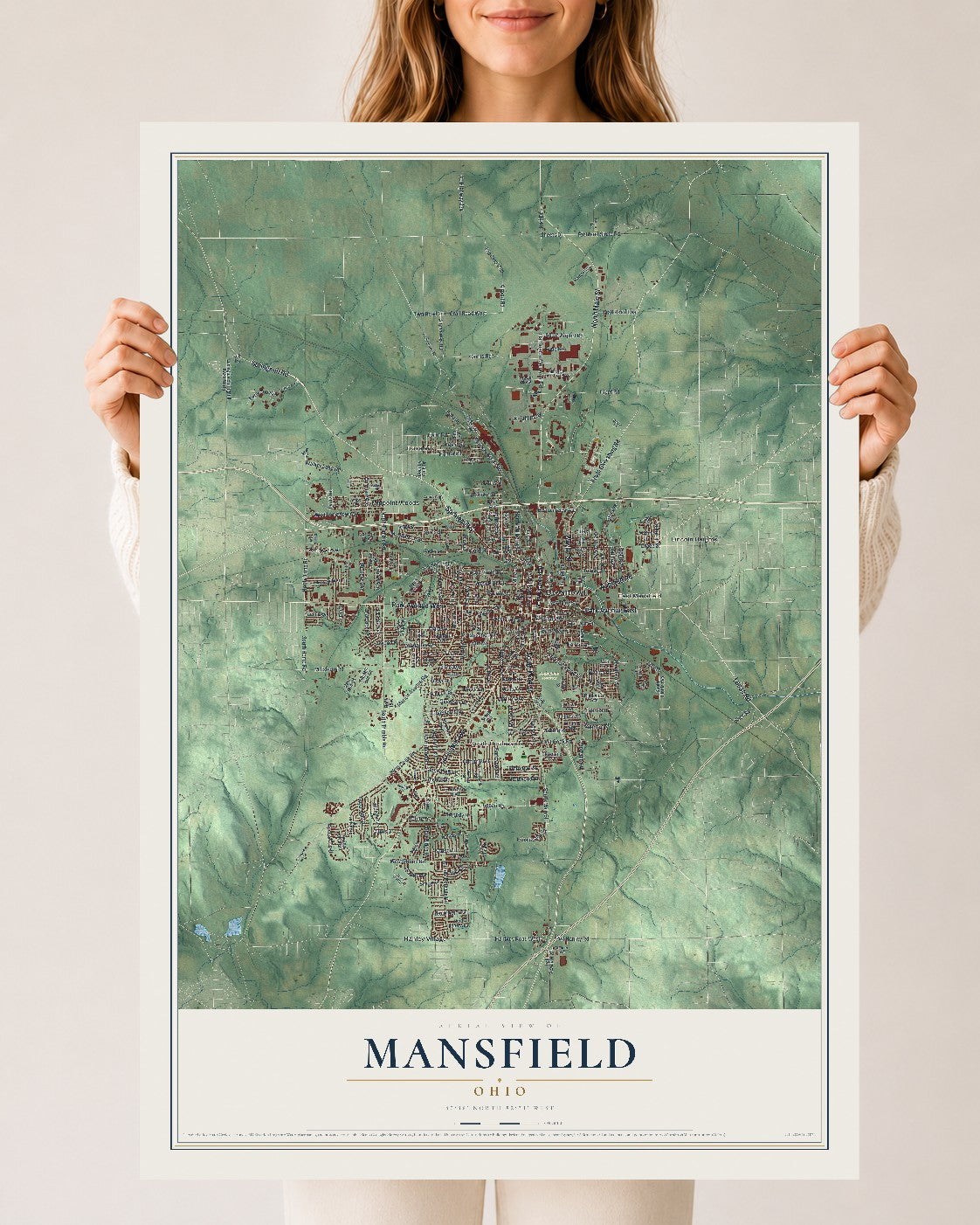 Map of Mansfield, Ohio, 24 x 36 inch unframed archival matte print