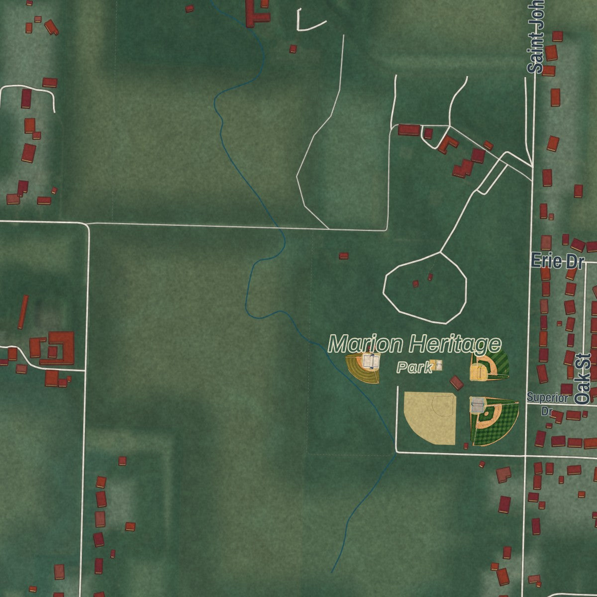 Close-up of the map of Maria Stein, Ohio print showing street and building detail