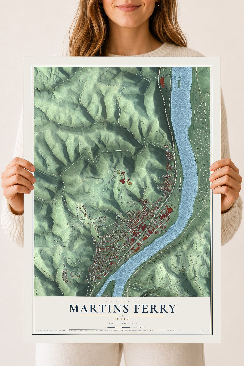 Map of Martins Ferry, Ohio, 18 x 24 inch unframed archival matte print