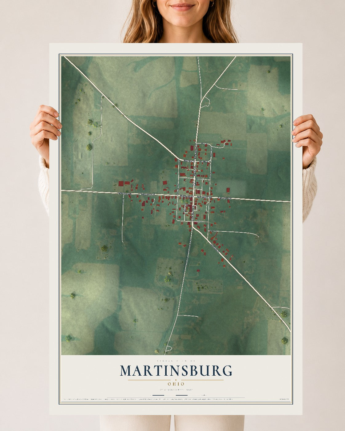Map of Martinsburg, Ohio, 24 x 36 inch unframed archival matte print