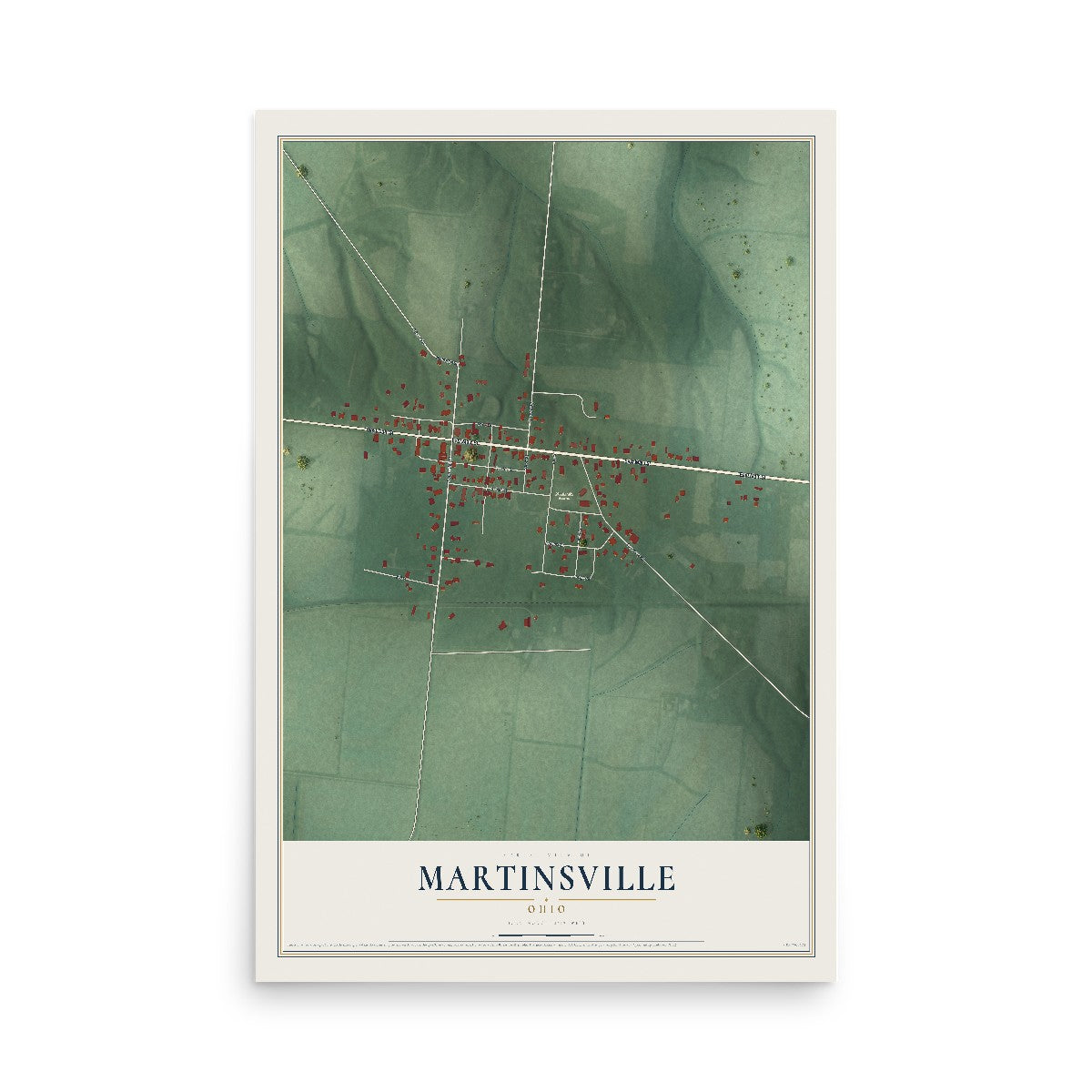 Map of Martinsville, Ohio, 12 x 18 inch unframed archival matte print