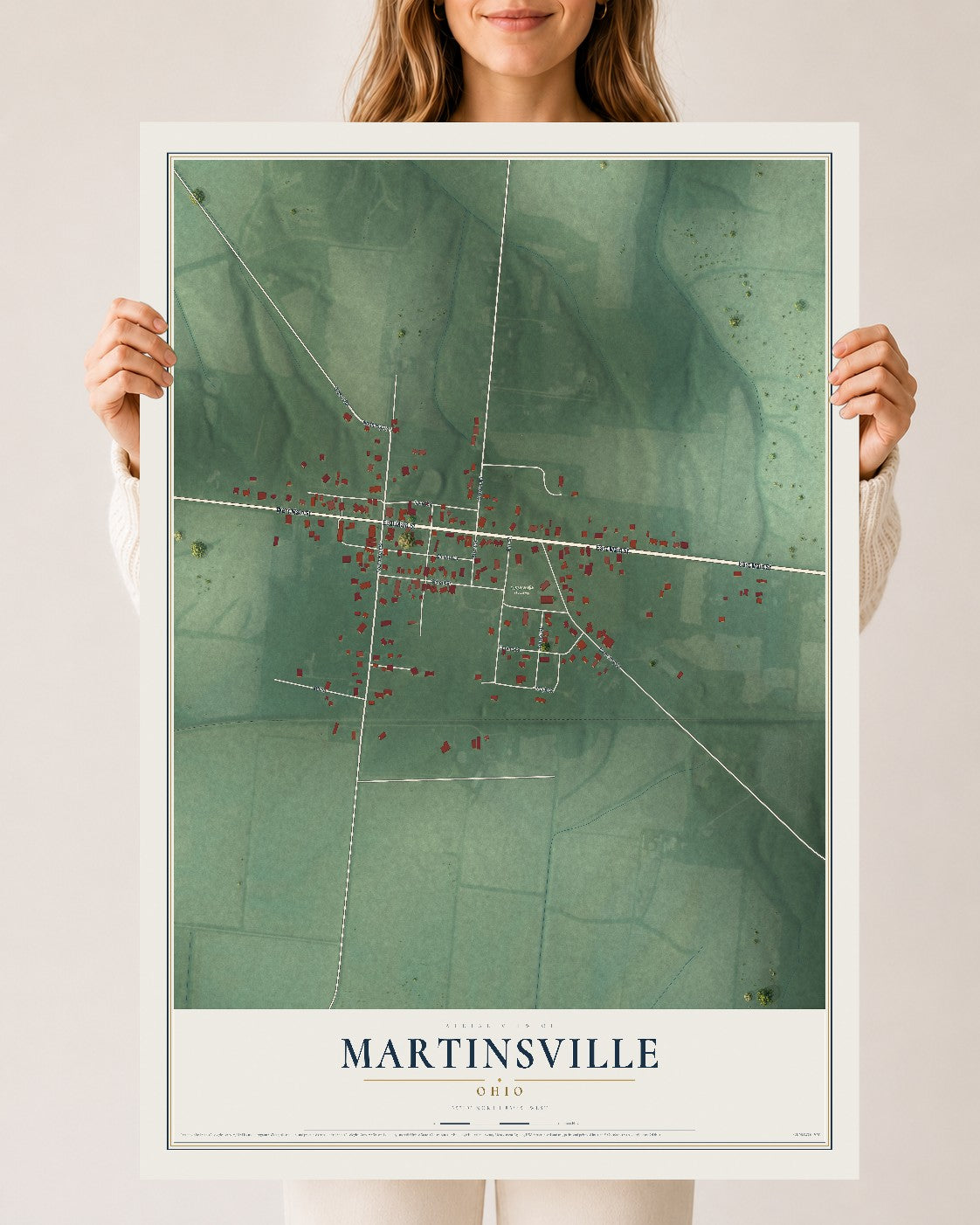 Map of Martinsville, Ohio, 24 x 36 inch unframed archival matte print