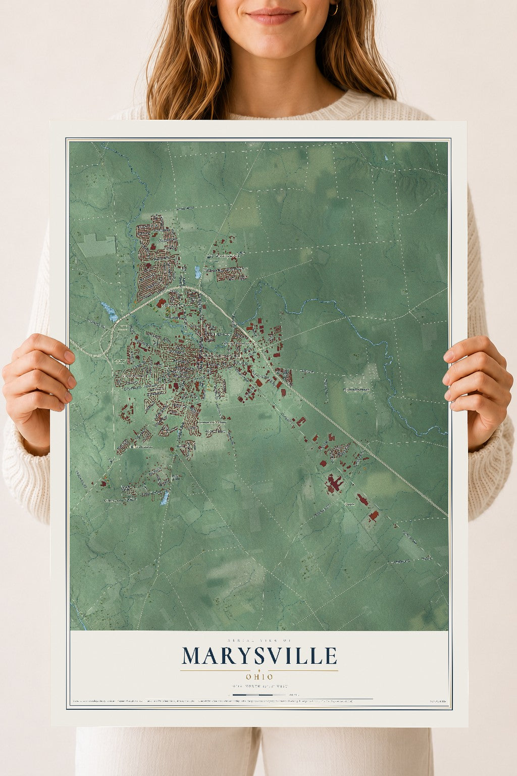 Map of Marysville, Ohio, 18 x 24 inch unframed archival matte print