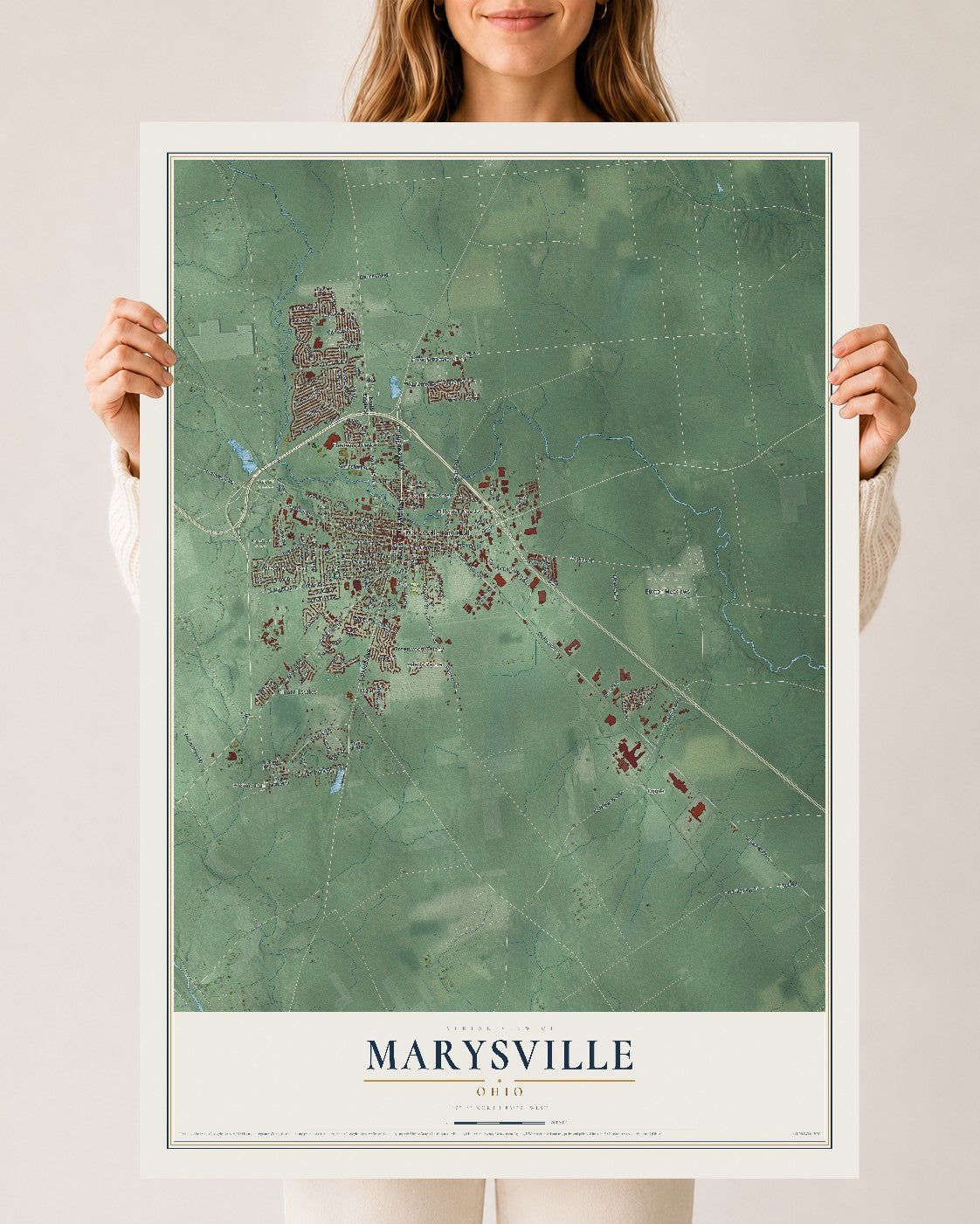 Map of Marysville, Ohio, 24 x 36 inch unframed archival matte print