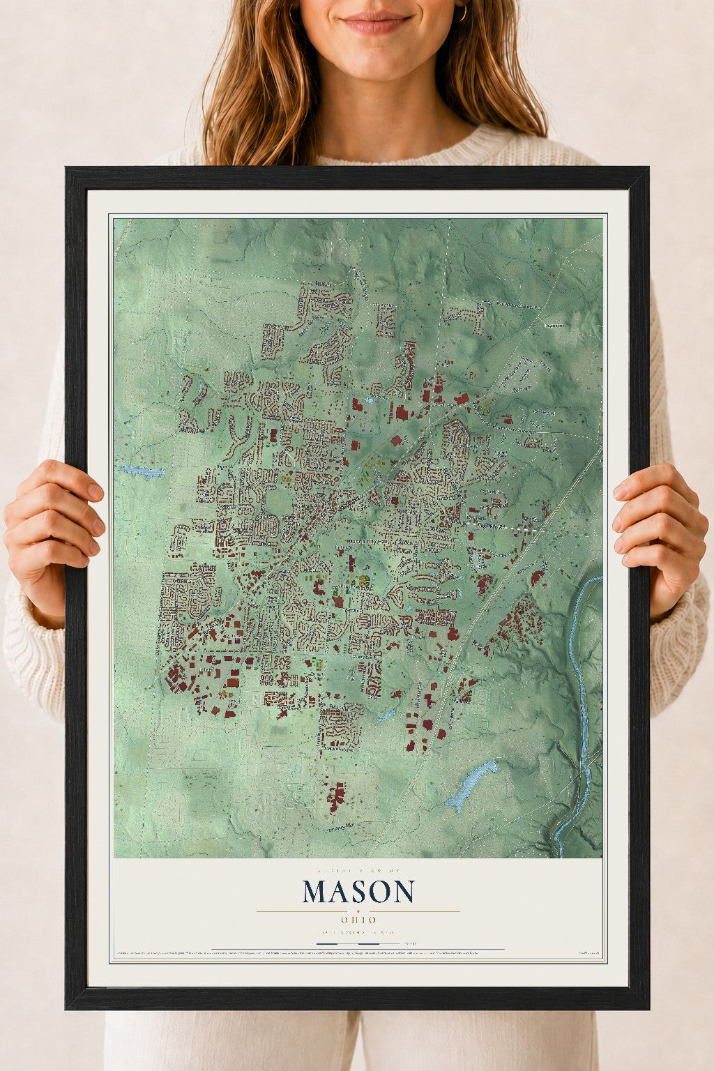 Map of Mason, Ohio, 18 x 24 inch print in a black wood frame