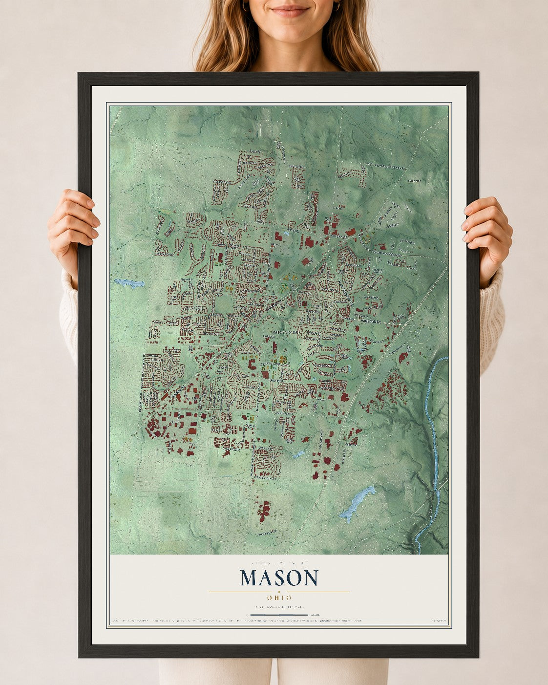 Map of Mason, Ohio, 24 x 36 inch print in a black wood frame