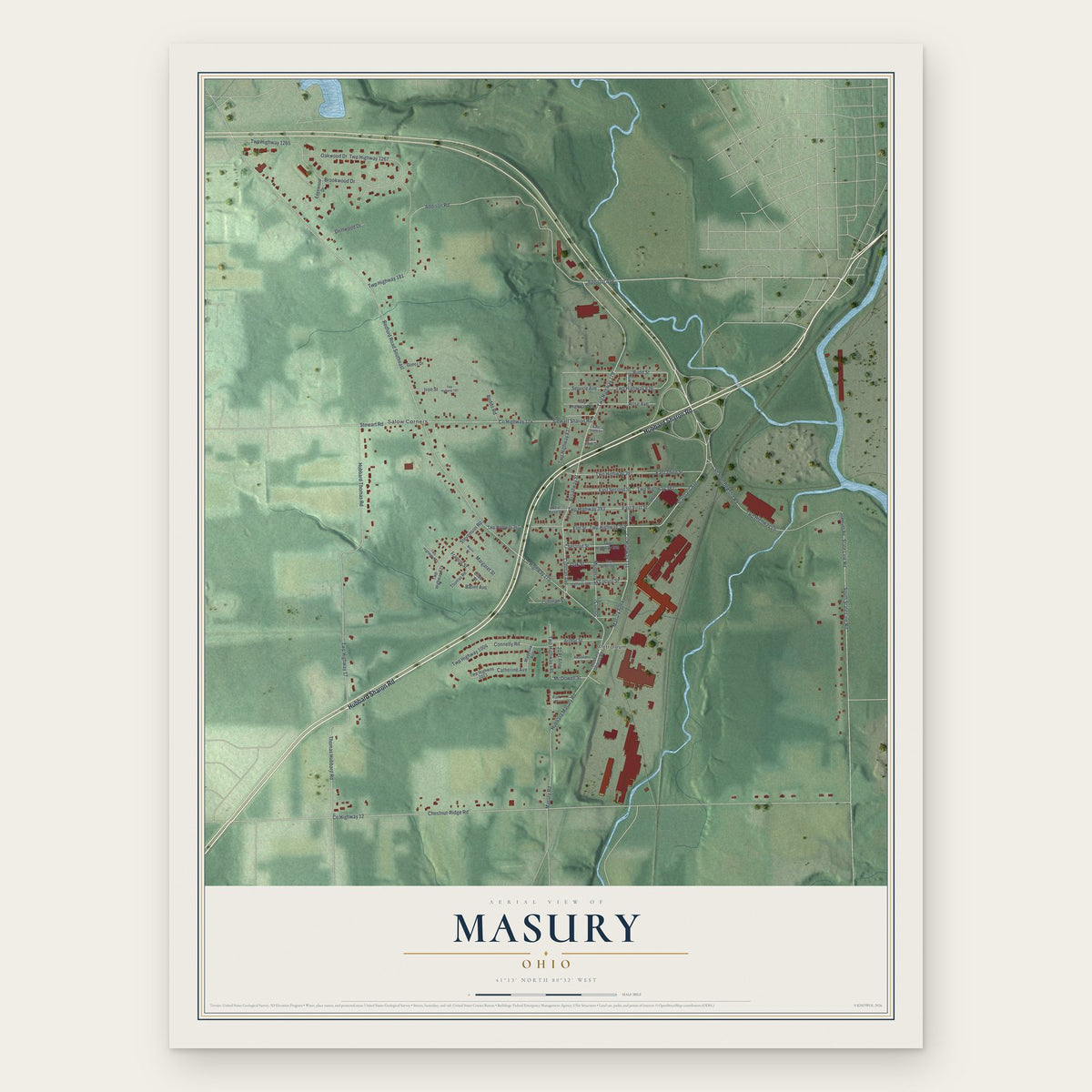 Masury, Ohio map print, the full design