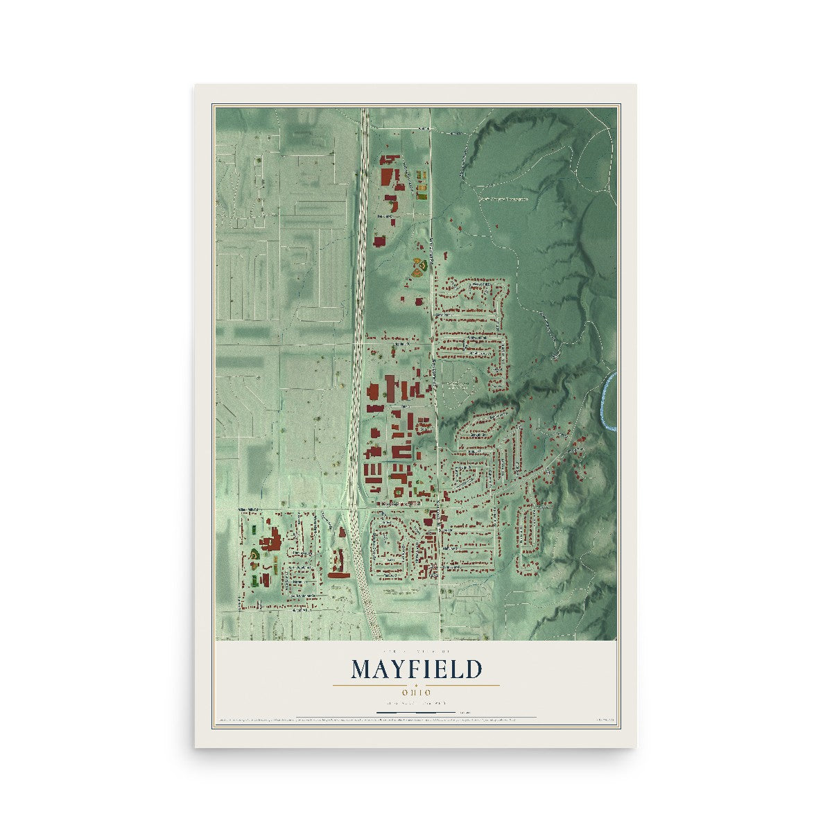 Map of Mayfield, Ohio, 12 x 18 inch unframed archival matte print