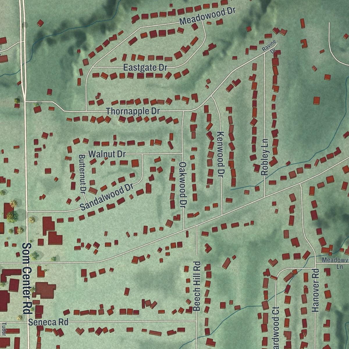 Second close-up of the map of Mayfield, Ohio print showing more streets and buildings