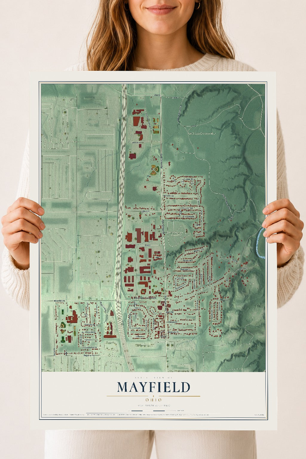 Map of Mayfield, Ohio, 18 x 24 inch unframed archival matte print