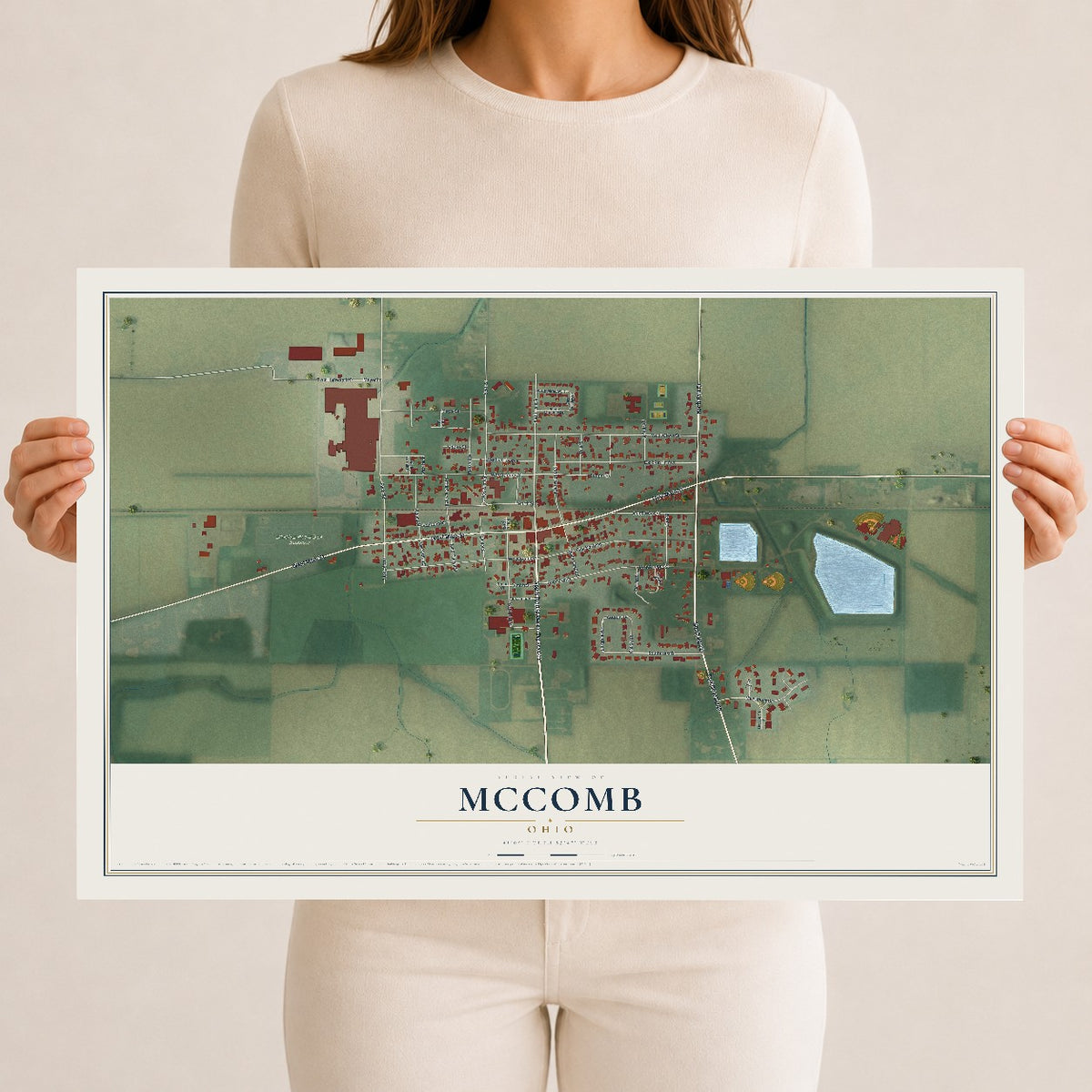 Map of McComb, Ohio, 12 x 18 inch unframed archival matte print