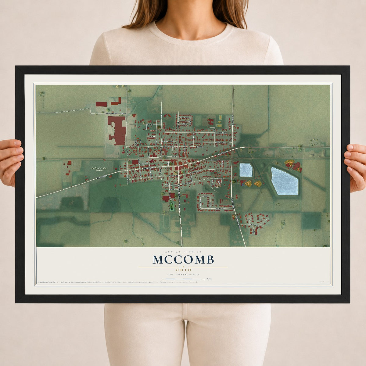 Map of McComb, Ohio, 18 x 24 inch print in a black wood frame