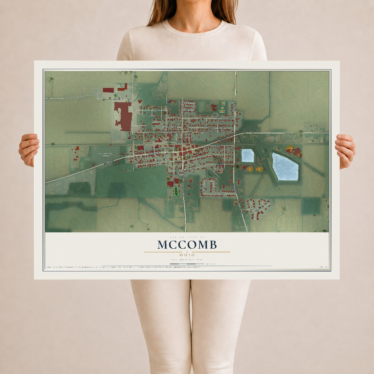 Map of McComb, Ohio, 24 x 36 inch unframed archival matte print