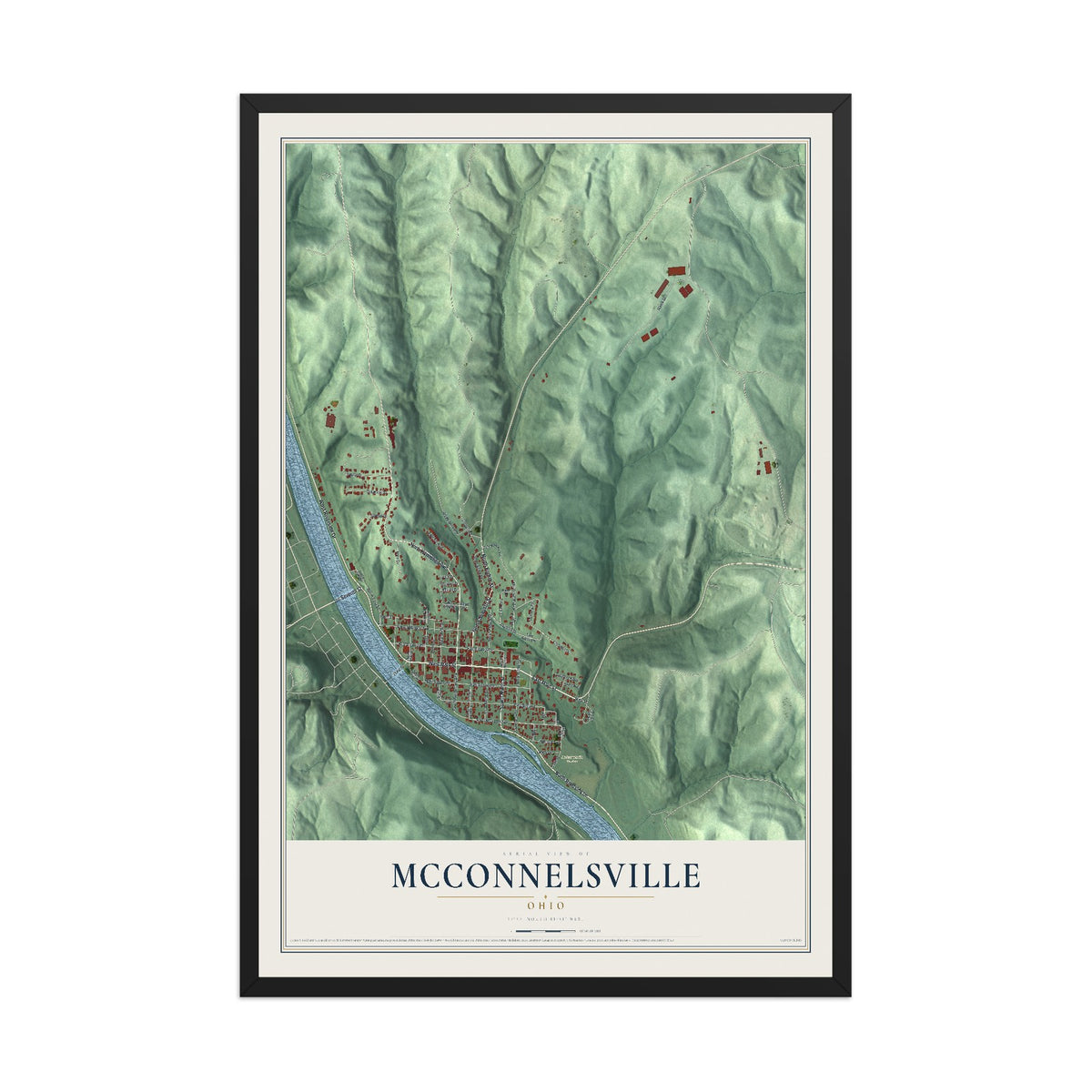 Map of McConnelsville, Ohio, 12 x 18 inch print in a black wood frame