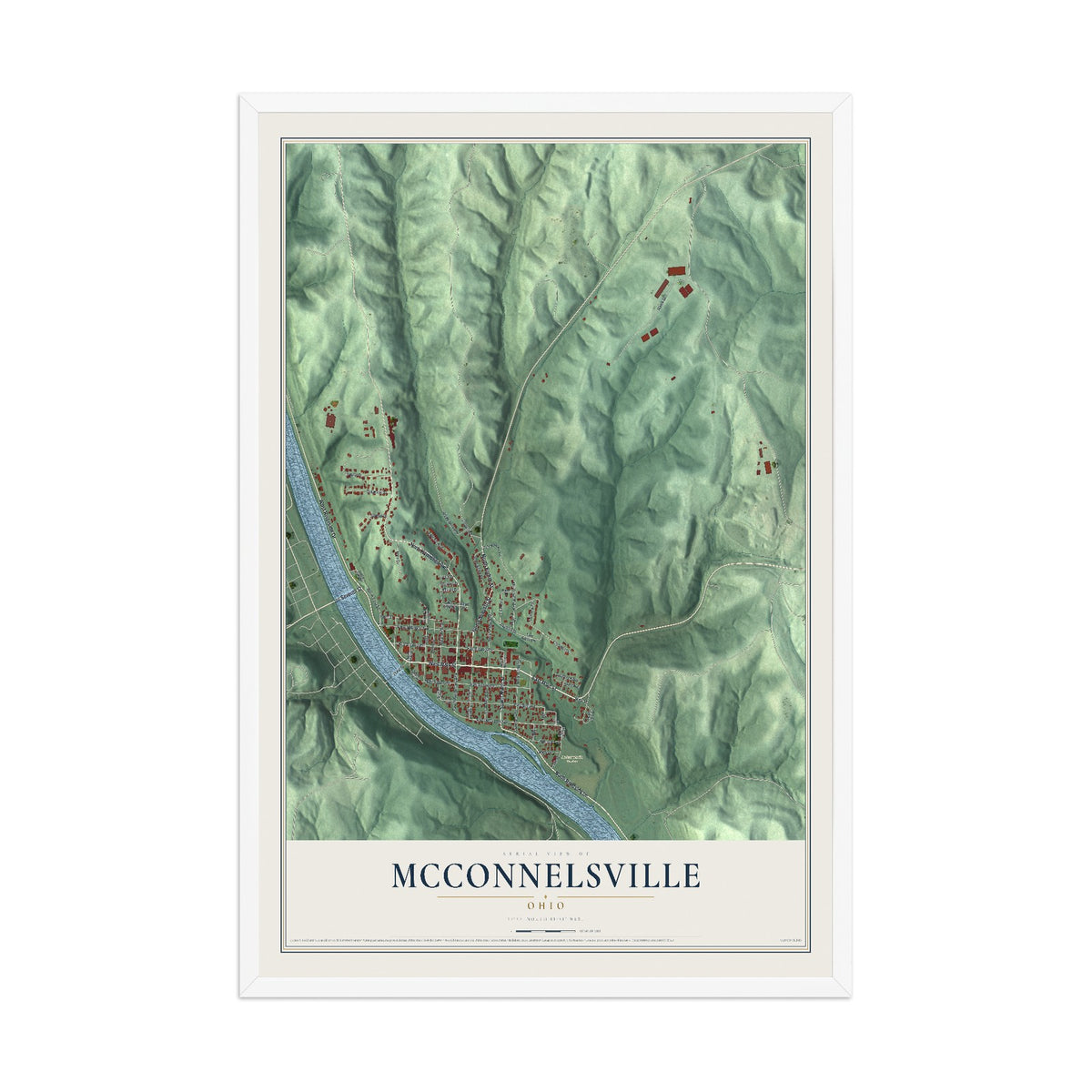 Map of McConnelsville, Ohio, 12 x 18 inch print in a white wood frame
