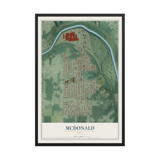 Map of McDonald, Ohio, 12 x 18 inch print in a black wood frame