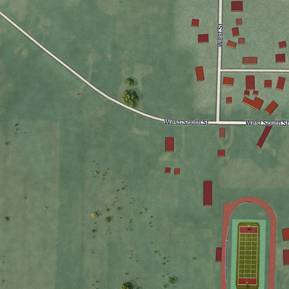 Second close-up of the map of McGuffey, Ohio print showing more streets and buildings