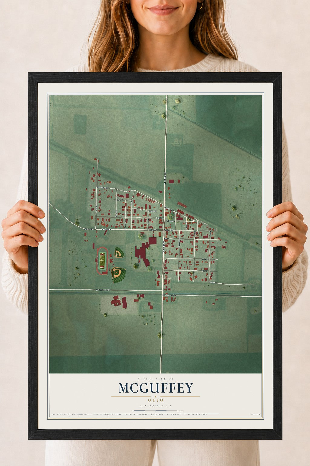Map of McGuffey, Ohio, 18 x 24 inch print in a black wood frame