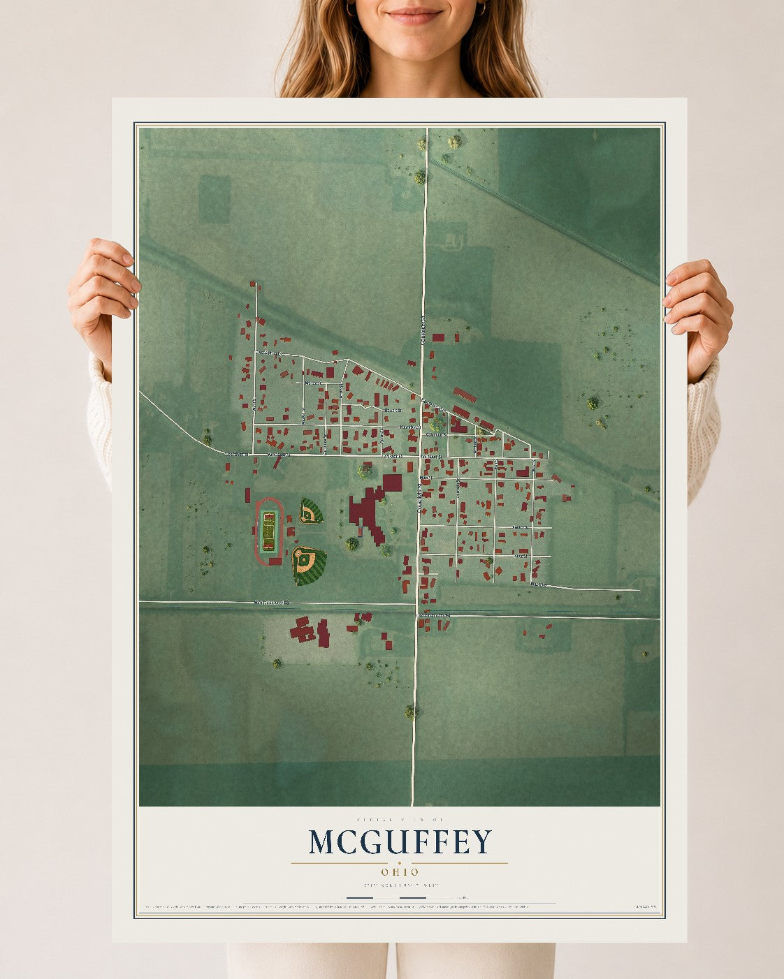 Map of McGuffey, Ohio, 24 x 36 inch unframed archival matte print