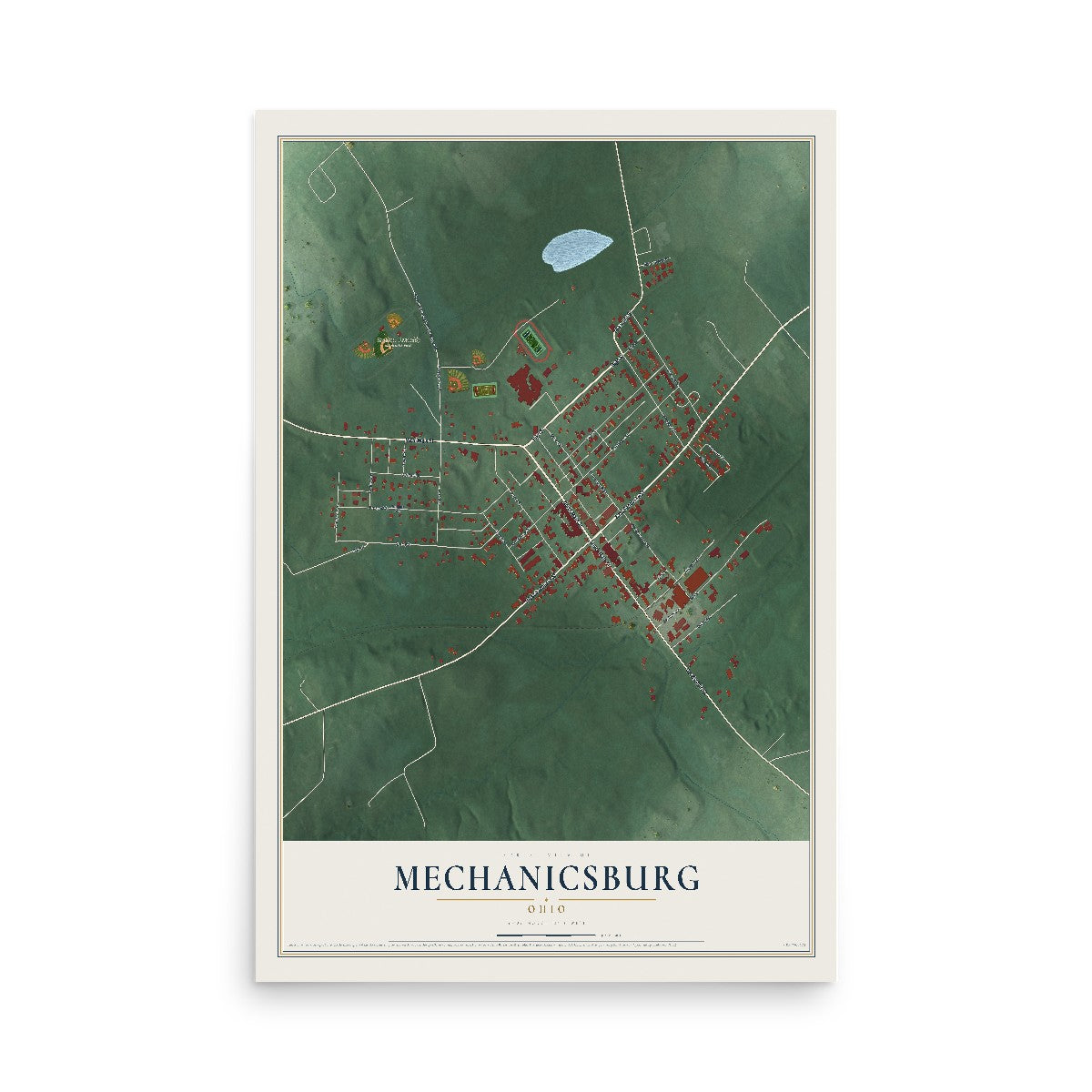 Map of Mechanicsburg, Ohio, 12 x 18 inch unframed archival matte print