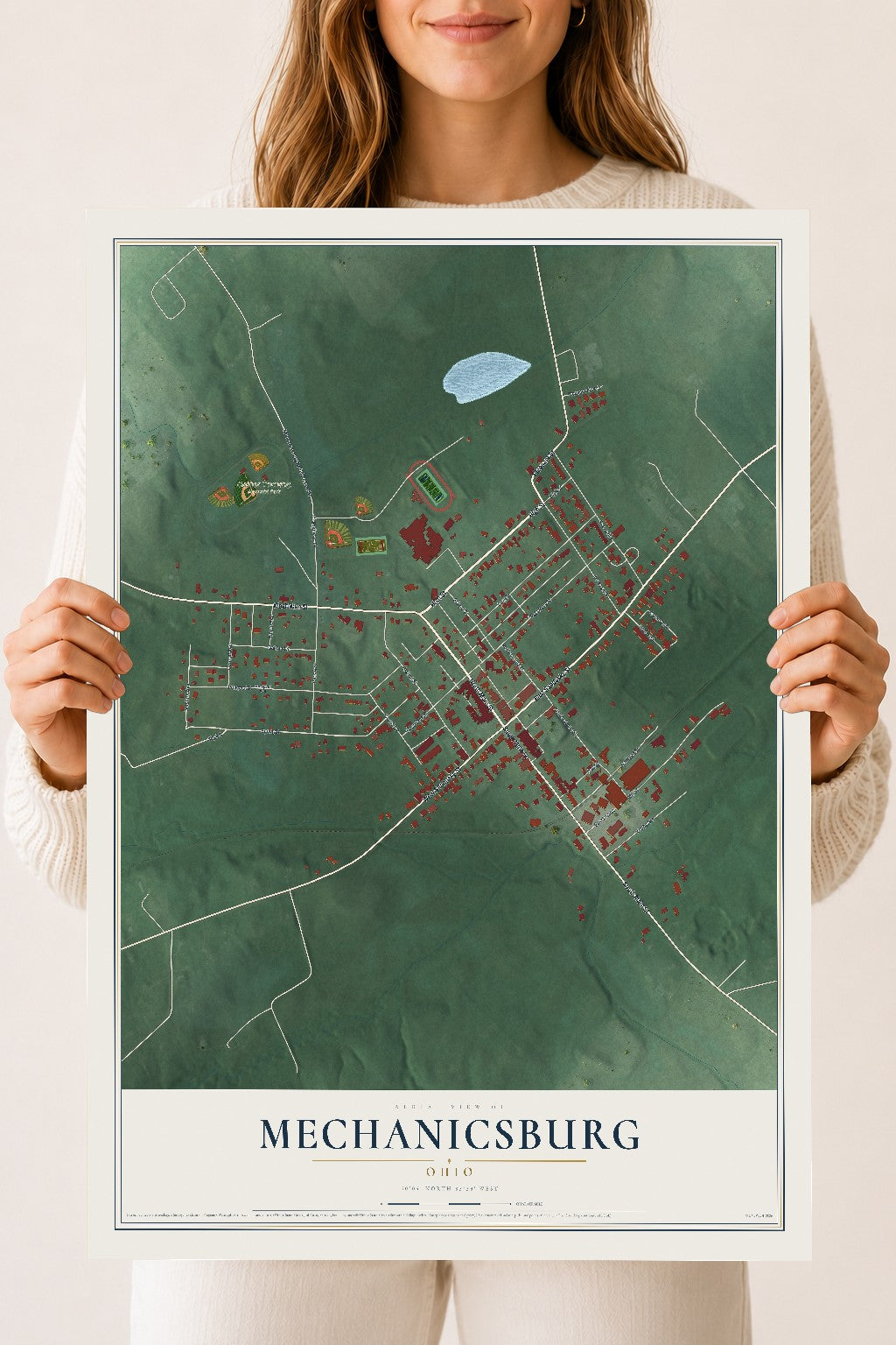 Map of Mechanicsburg, Ohio, 18 x 24 inch unframed archival matte print