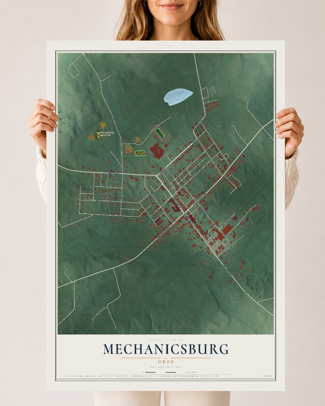 Map of Mechanicsburg, Ohio, 24 x 36 inch unframed archival matte print