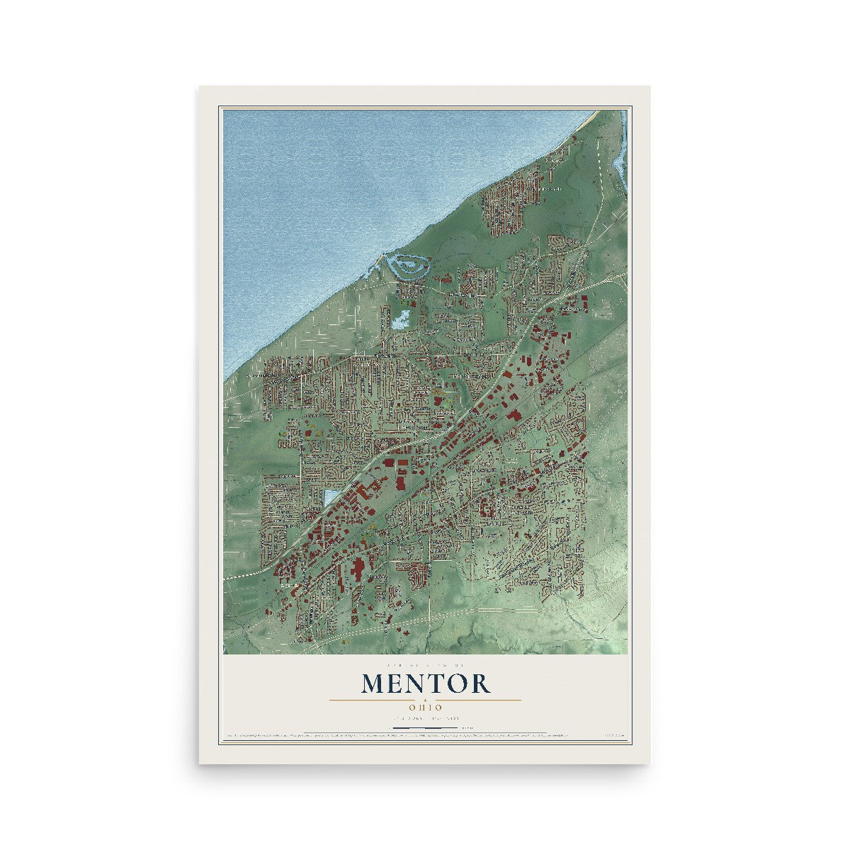 Map of Mentor, Ohio, 12 x 18 inch unframed archival matte print