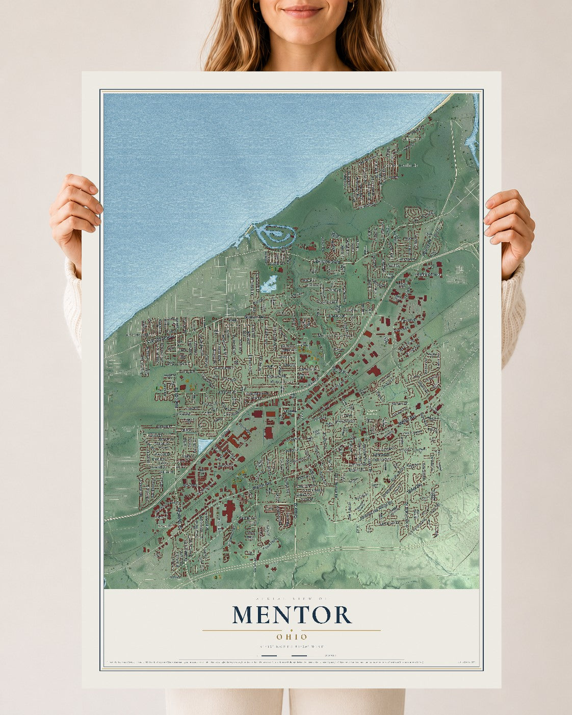Map of Mentor, Ohio, 24 x 36 inch unframed archival matte print