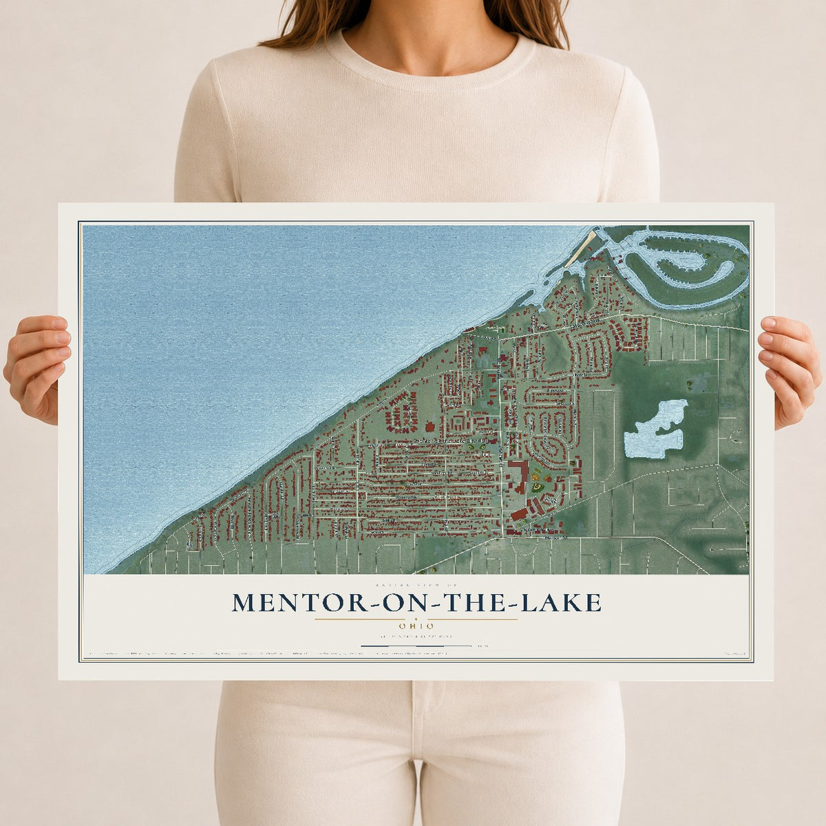 Map of Mentor-on-the-Lake, Ohio, 12 x 18 inch unframed archival matte print