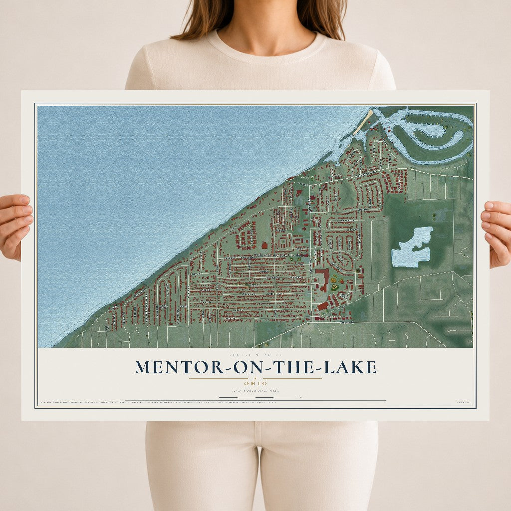 Map of Mentor-on-the-Lake, Ohio, 18 x 24 inch unframed archival matte print