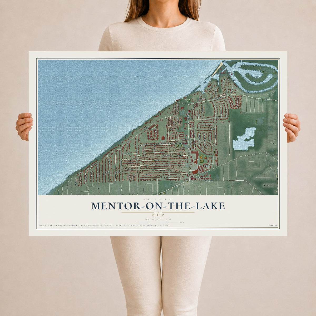 Map of Mentor-on-the-Lake, Ohio, 24 x 36 inch unframed archival matte print