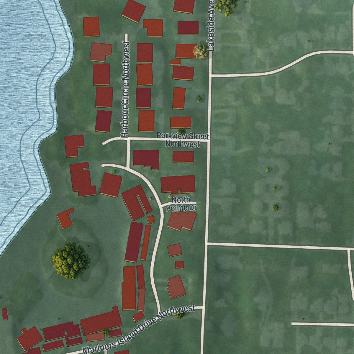 Second close-up of the map of Meyers Lake, Ohio print showing more streets and buildings