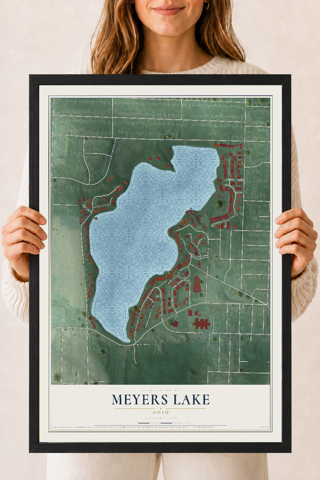Map of Meyers Lake, Ohio, 18 x 24 inch print in a black wood frame