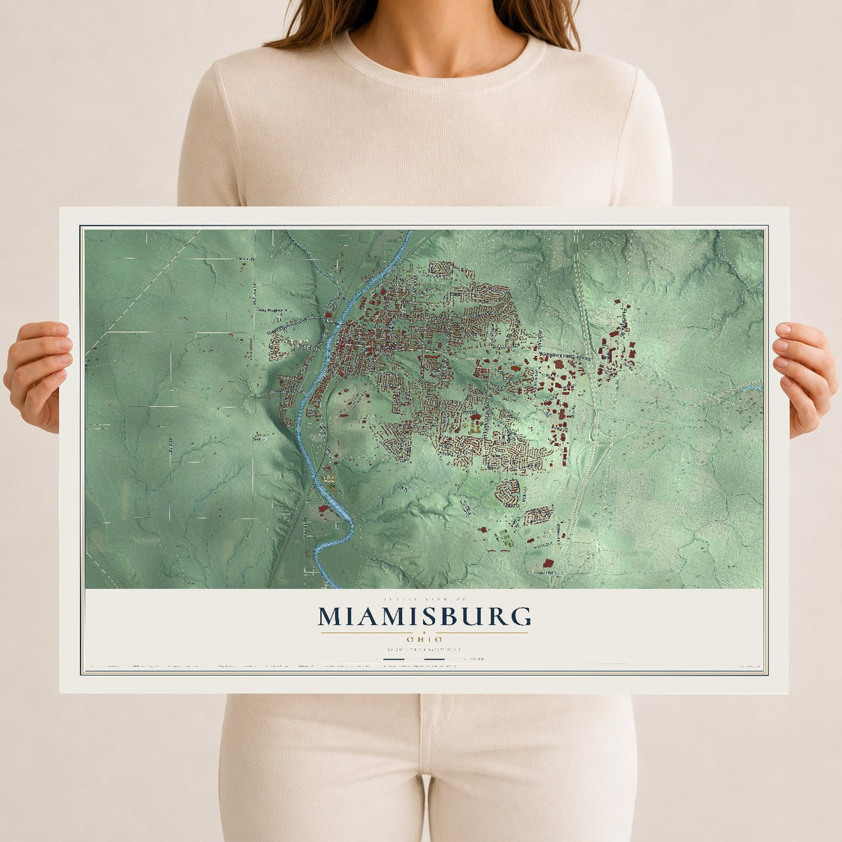 Map of Miamisburg, Ohio, 12 x 18 inch unframed archival matte print