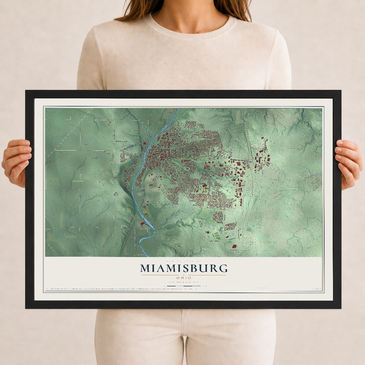 Map of Miamisburg, Ohio, 12 x 18 inch print in a black wood frame