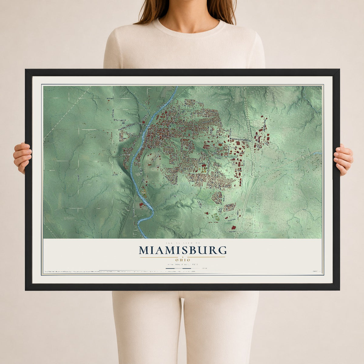 Map of Miamisburg, Ohio, 24 x 36 inch print in a black wood frame