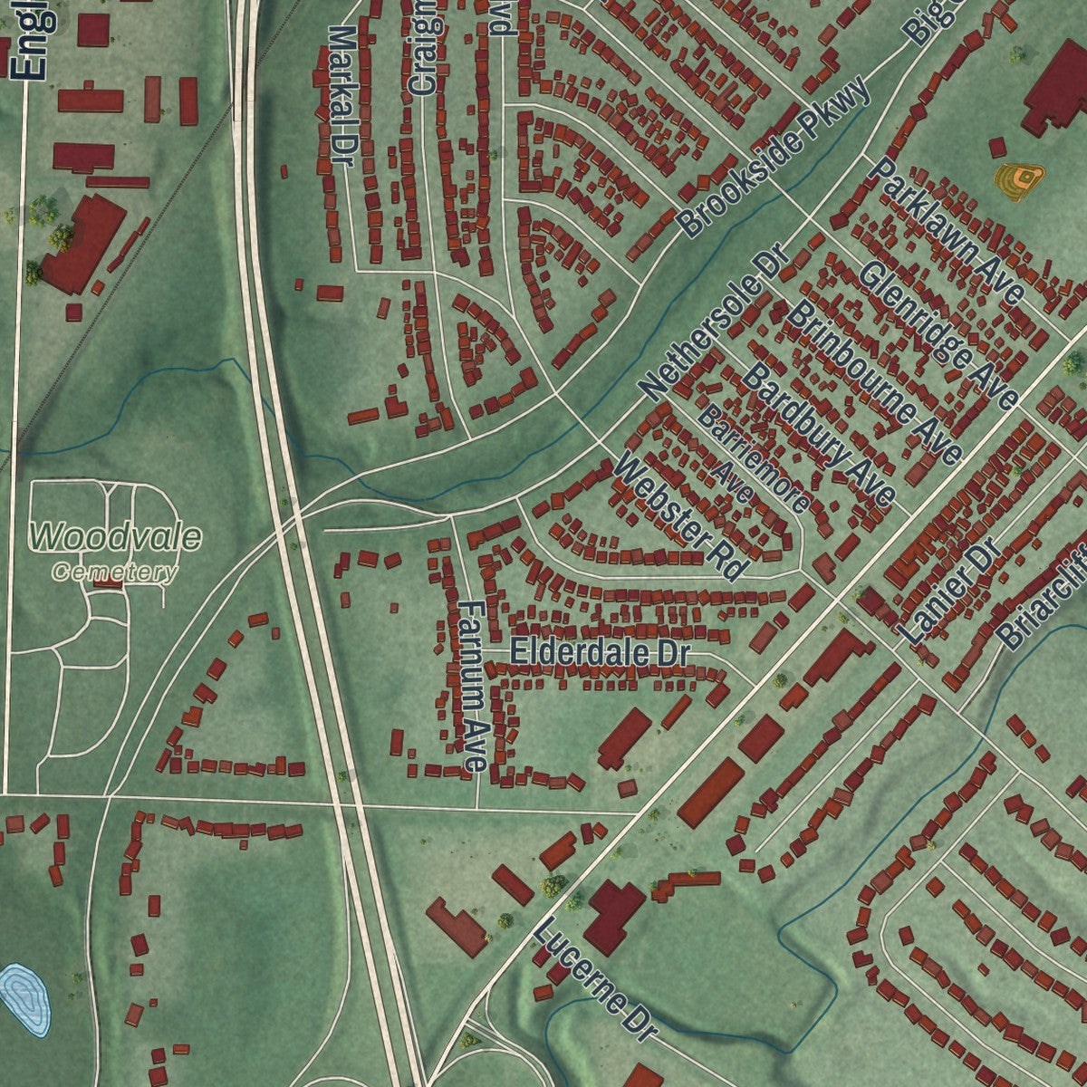 Second close-up of the map of Middleburg Heights, Ohio print showing more streets and buildings