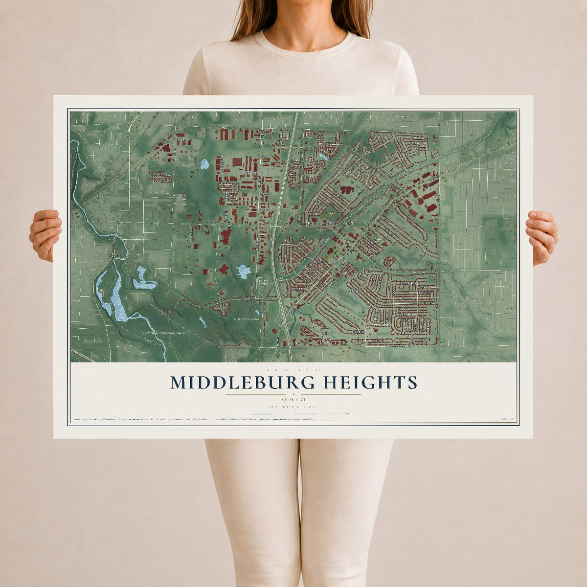 Map of Middleburg Heights, Ohio, 24 x 36 inch unframed archival matte print