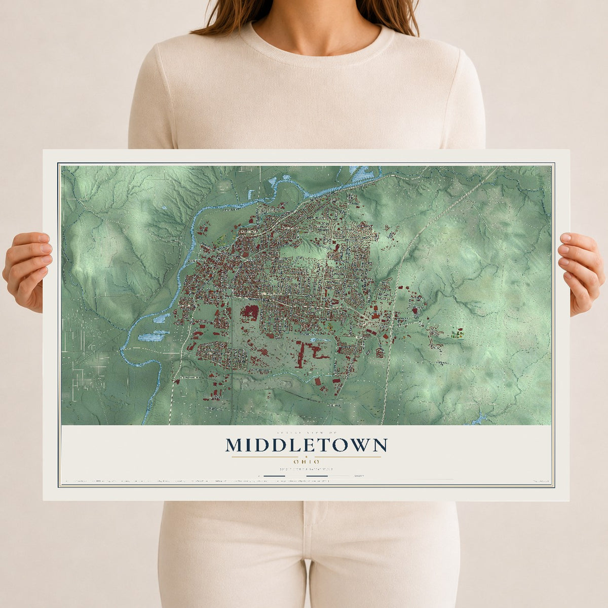 Map of Middletown, Ohio, 12 x 18 inch unframed archival matte print